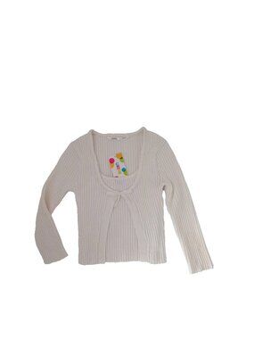 Ukids Girls Rib Knit Cardigan  w/ Integrated Vest White Preppy Minimalist Top XS